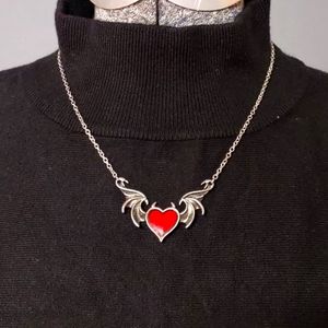 💎 Red Heart with Horns & Wings Necklace